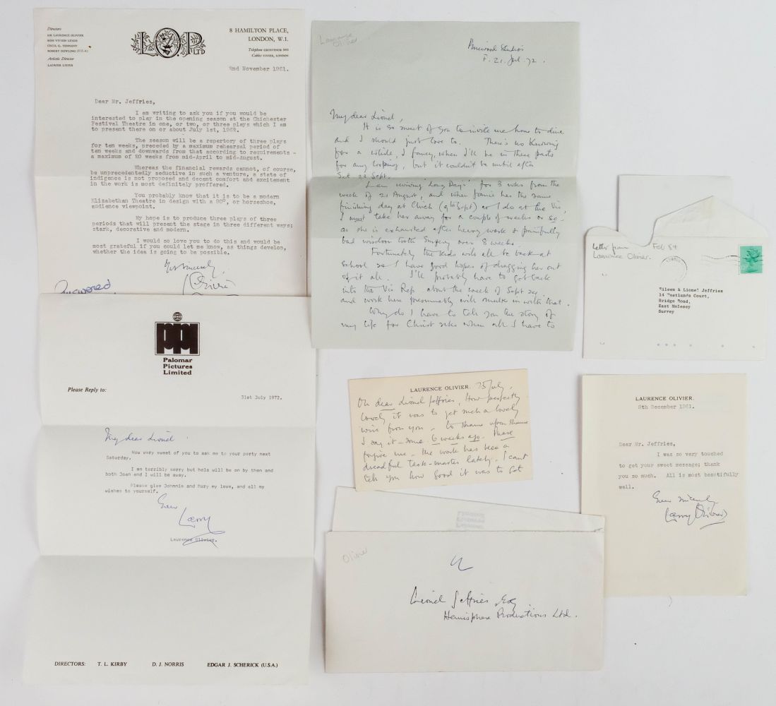 * Olivier (Laurence, 1907-1989). A group of 7 Letters Signed, 1961-84