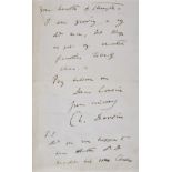 * Darwin (Charles, 1809-1882). Autograph letter signed, 1879