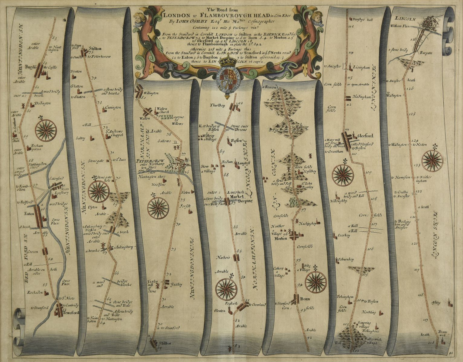 * Ogilby (John). The Road from London to Flamborough Head, com Ebor..., circa, 1698,