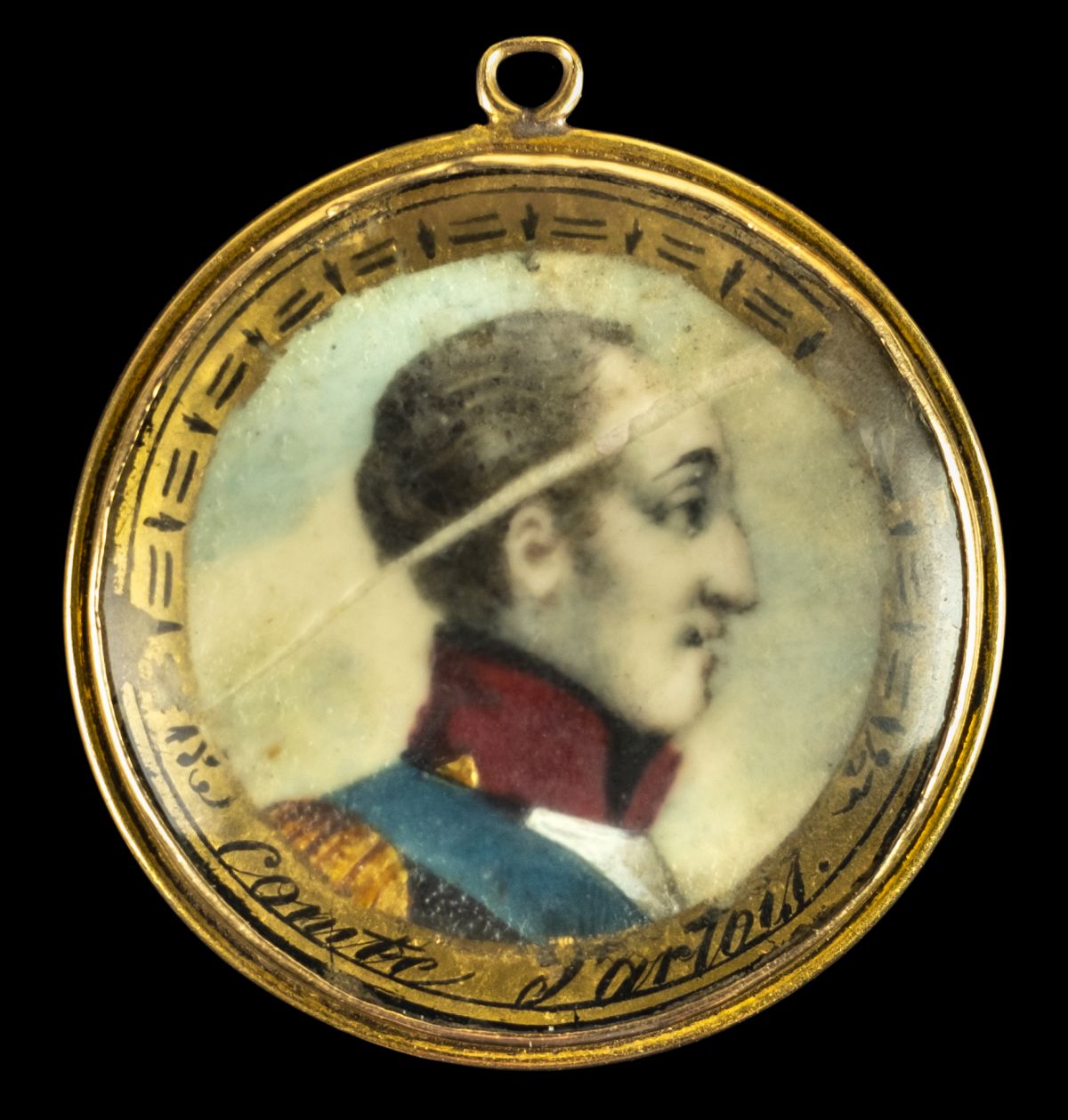 * Hair Jewellery - Charles X (1757-1836, King of France). A small circular pendant, c.1800,