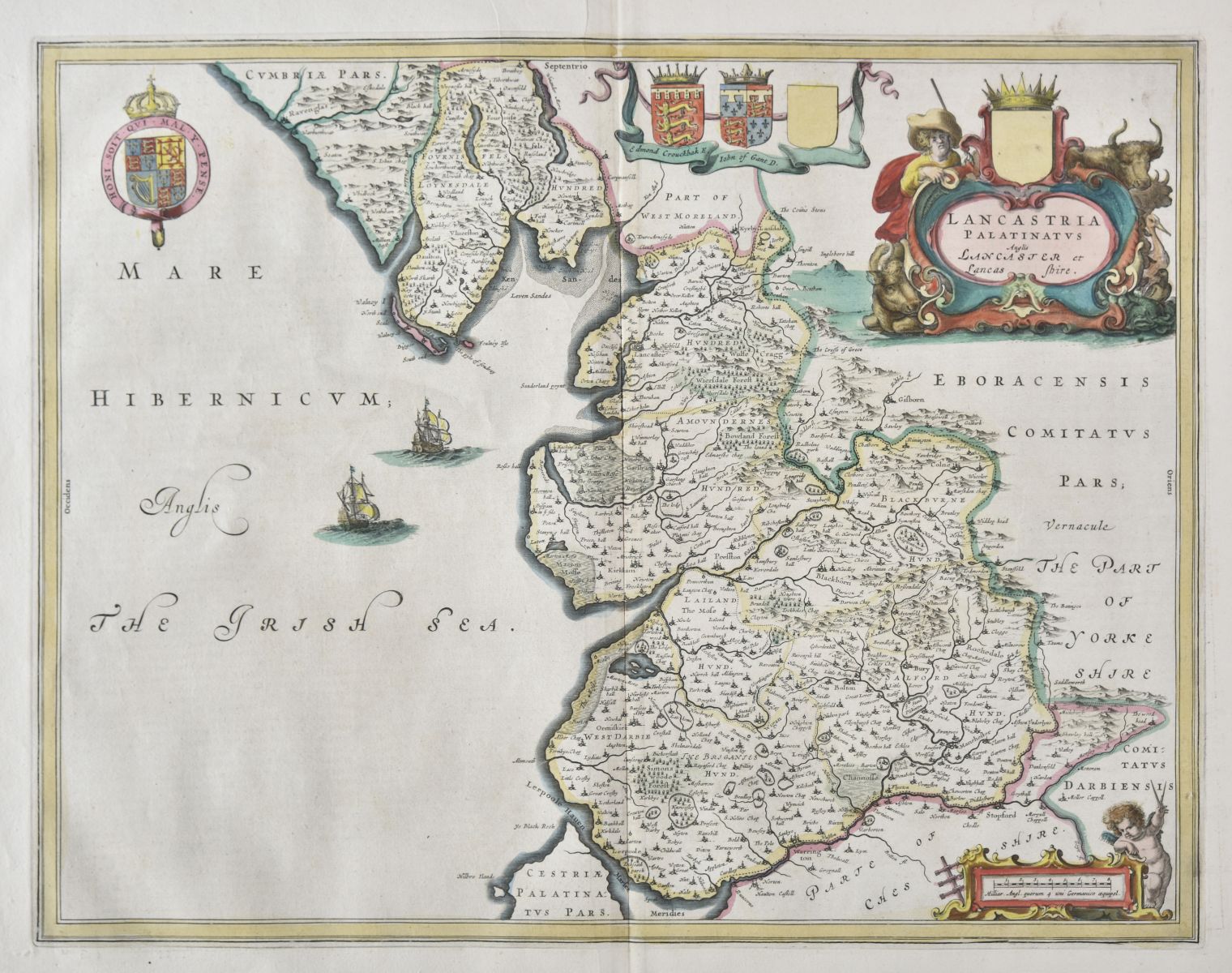 Lancashire. Blaeu (Johannes), Lancastria Palatinatus Anglis Lancaster et Lancasshire, circa 1645