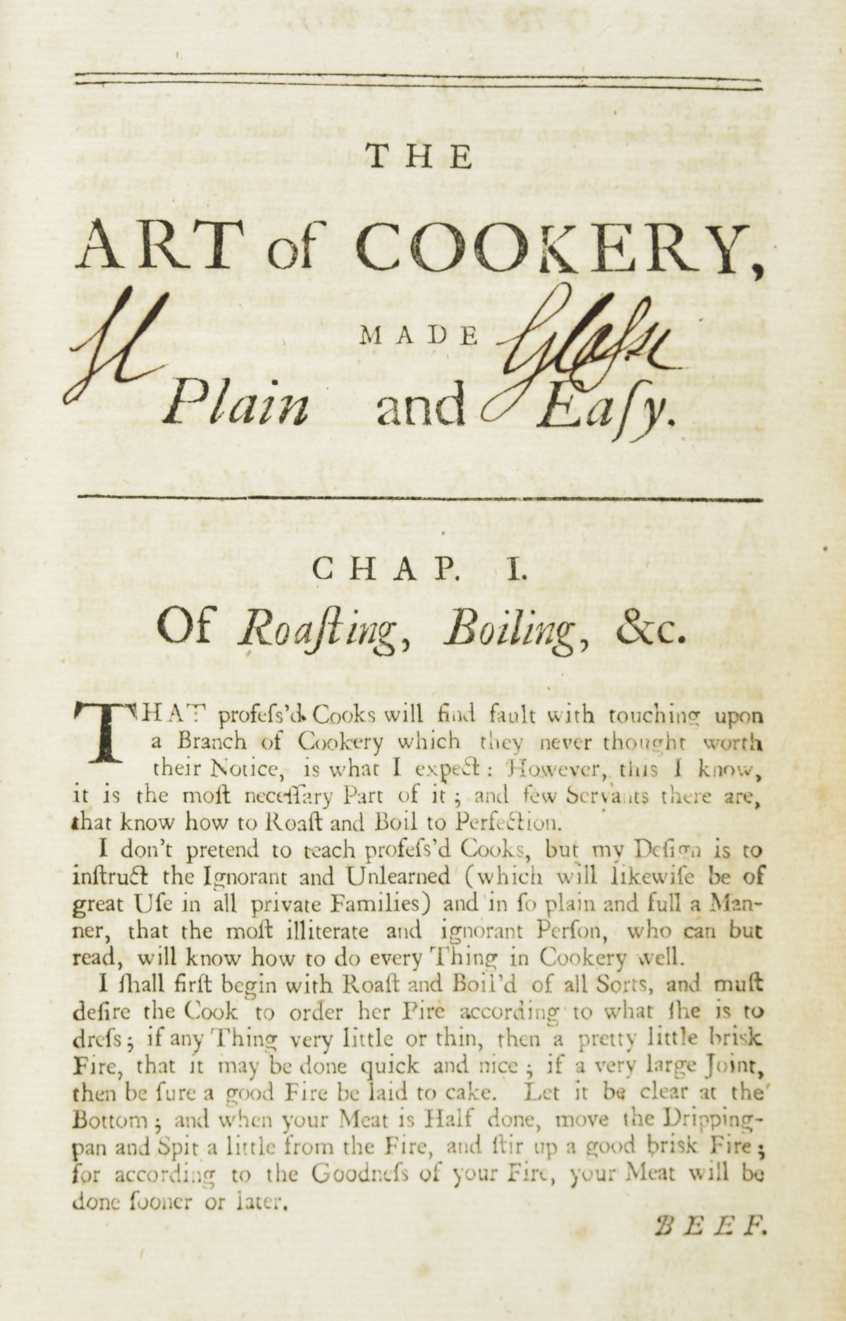 Glasse (Hannah). The Art of Cookery, Made Plain and Easy, 1755, & other cookery