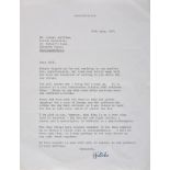* Hitchcock (Alfred, 1899-1980). Typed letter signed, 'Hitch', 27 June 1971