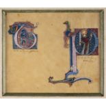 * Illuminated leaf. Illuminated leaf with copies of two 14th century initials, late 19th century