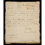 * Medicinal Leeches. Autograph letter from Sir Everard Home to Dr Johnson, Bristol, 1817