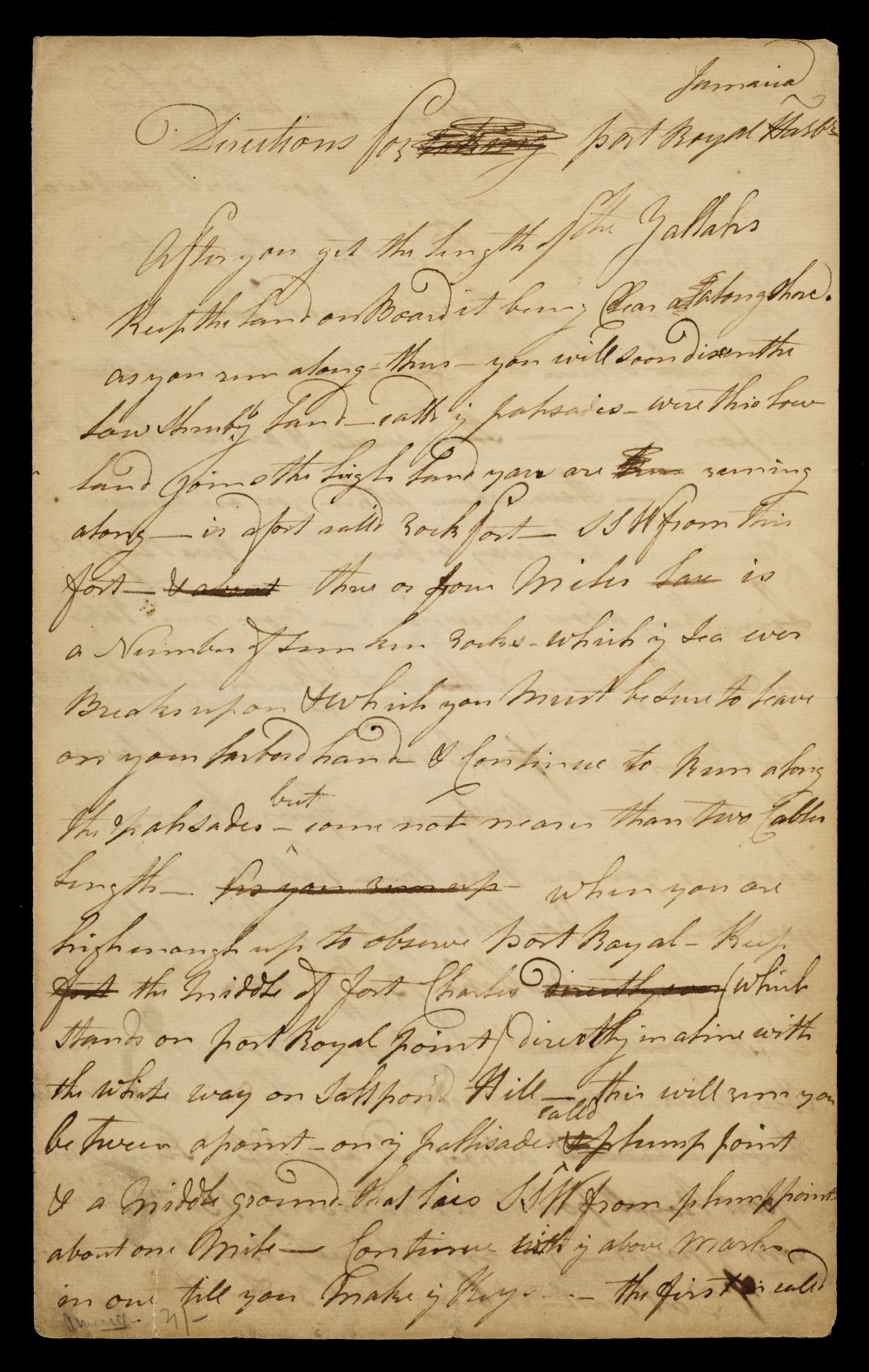 * West Indies. Manuscript navigational instructions for entering Port Royal, circa 1780