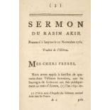 Voltaire. Sermon du rabin Akib, 1761, bound with: Maty (Matthew), Epitre, 1762, very rare