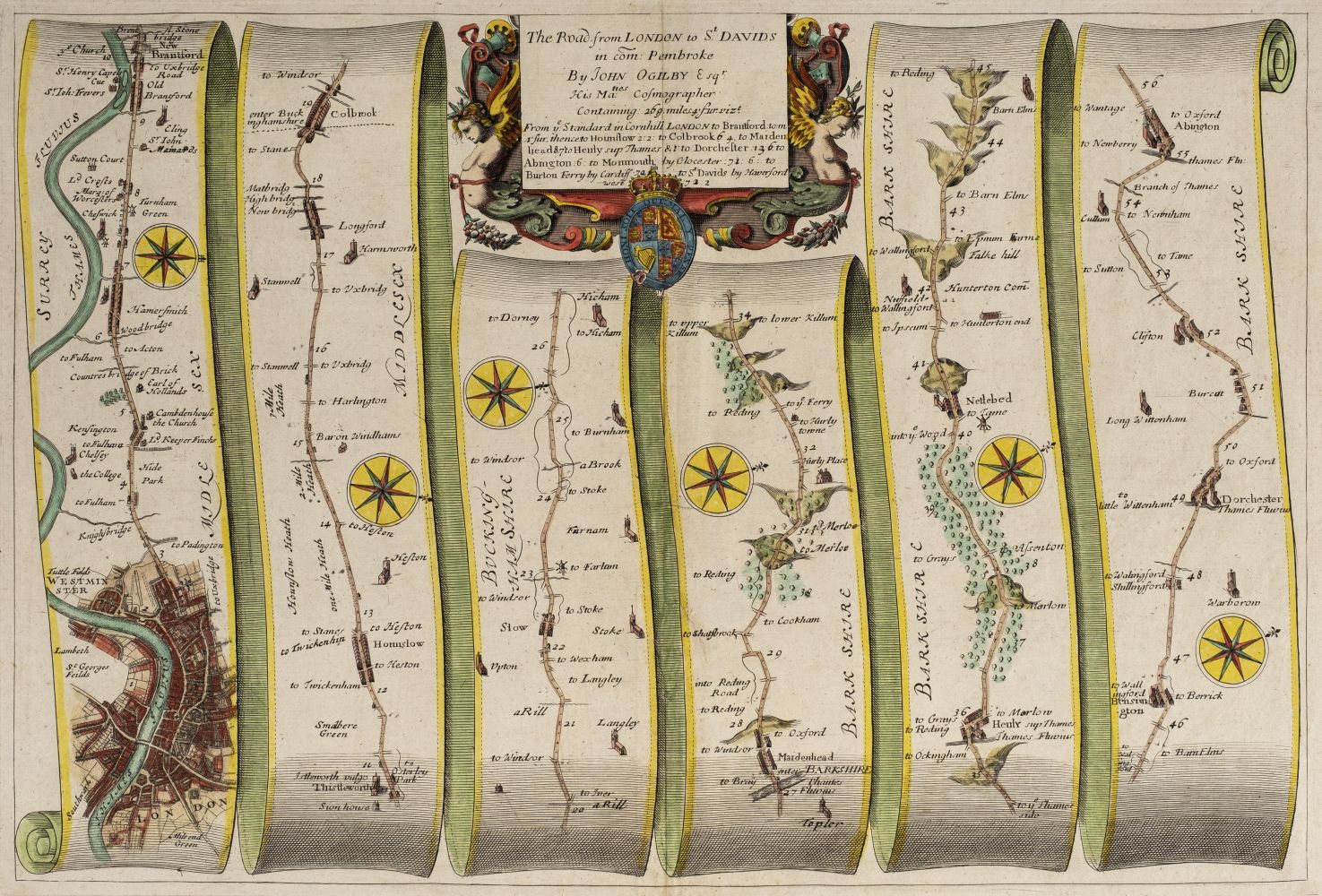 Ogilby (John). The Road from London to St Davids in com. Pembroke, circa 1675