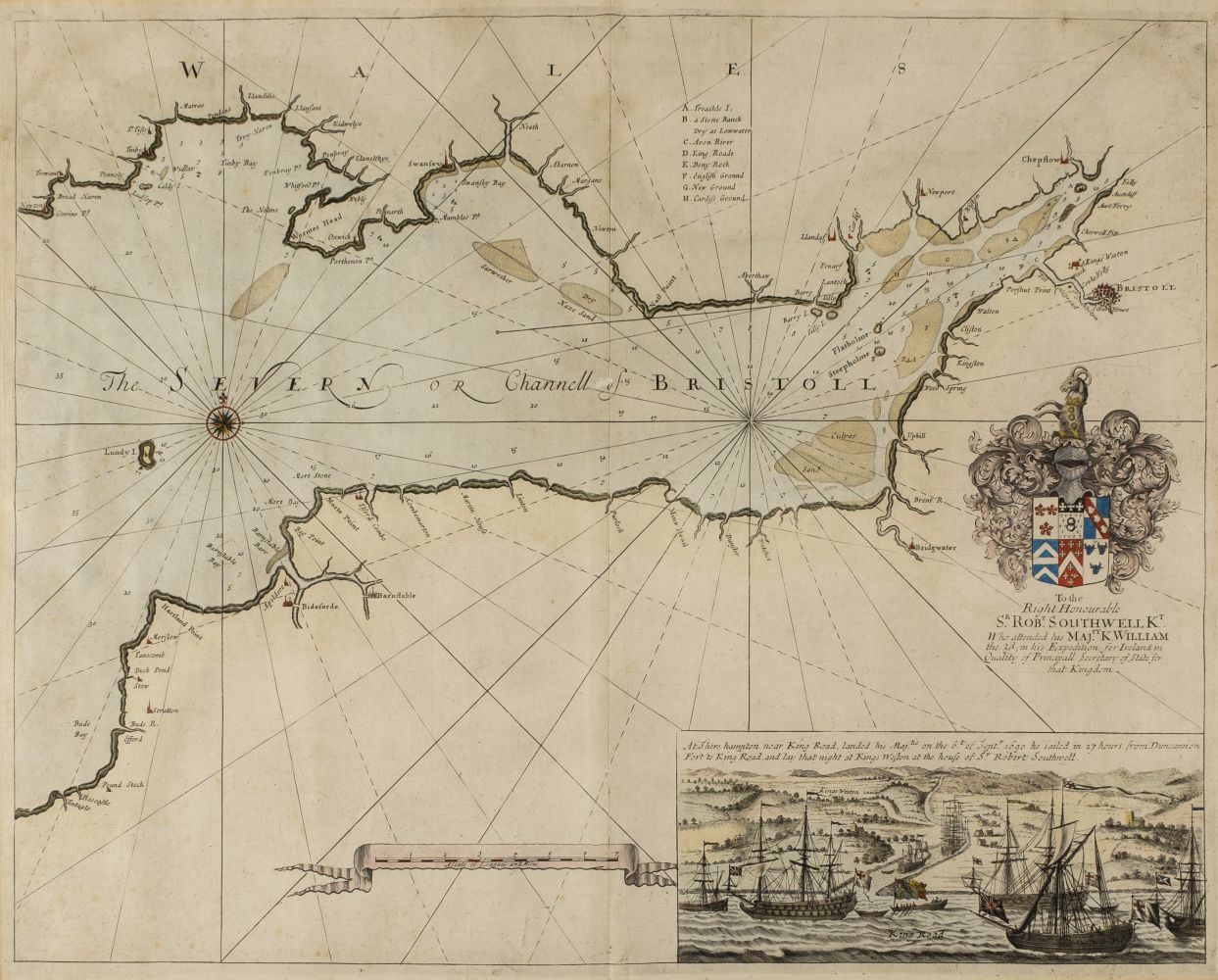 * Sea charts. Collins (Captain Greenville), The Severn or Channell of Bristoll, circa 1720