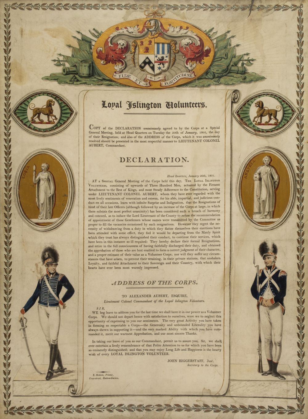 * Loyal Islington Volunteers. Declaration, 1801, letterpress broadside