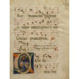 * Continental illuminations. Antiphonary leaf with figurative initial 'C', Italy, 15th century