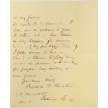 * Burton (Richard Francis, 1821-1890). Autograph letter signed, 'Richard F. Burton', 3 December