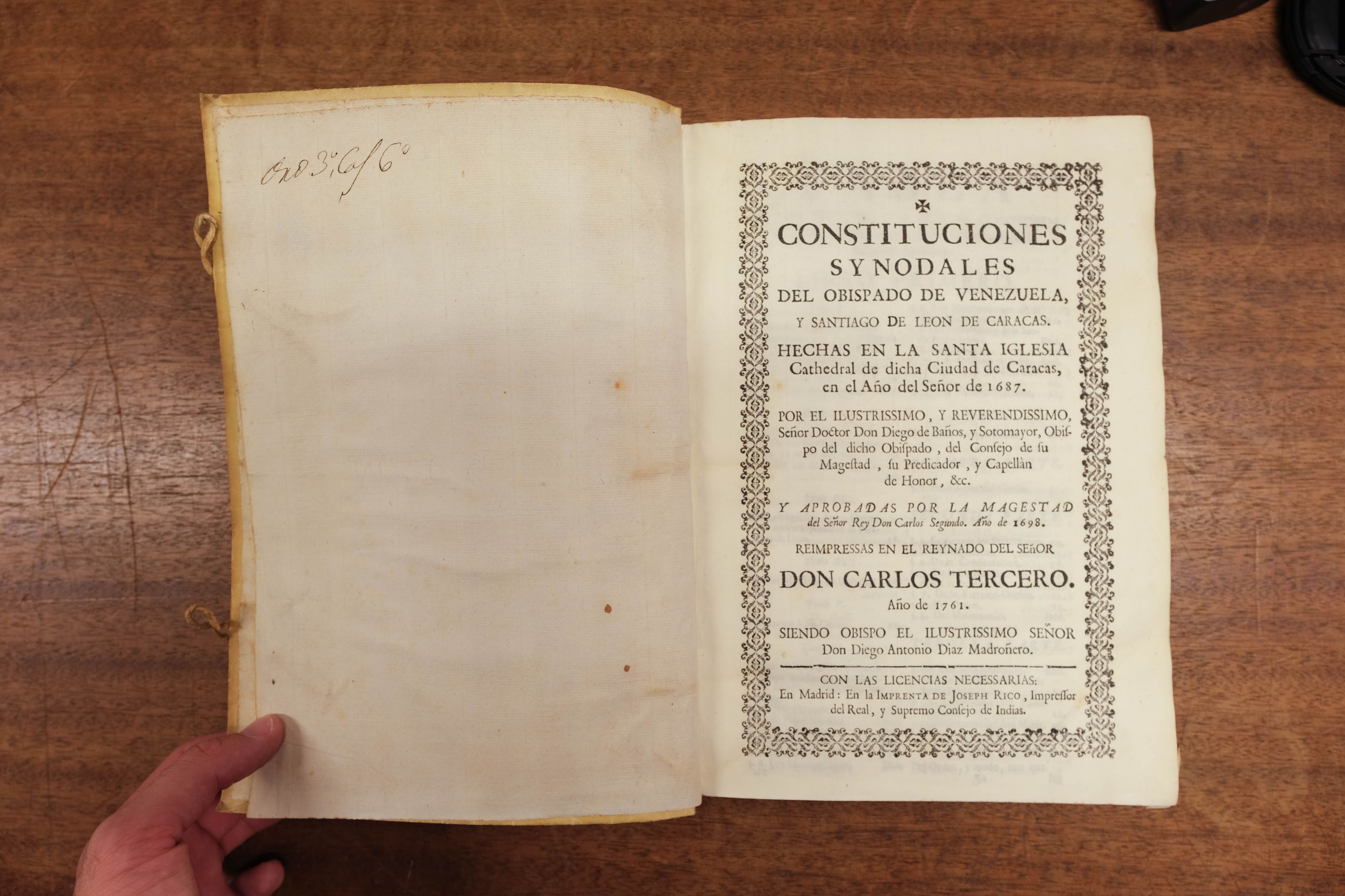 Baños y Sotomayor (Diego). Constituciones Synodales del Obispado de Venezuela, Madrid, 1761 - Image 4 of 9