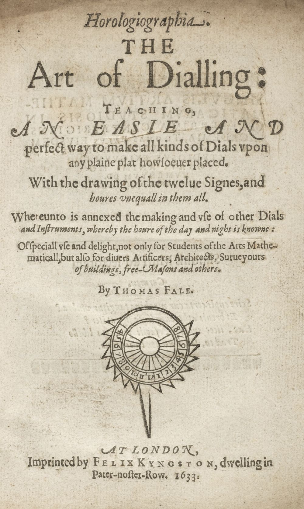Fale (Thomas). Horologiographia. The Art of Dialling, 1633 - Image 2 of 4