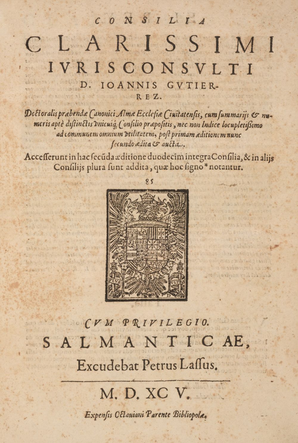 Gutierrez (Juan). Consilia Clarissimi Ivrisconsvulti, Salamanca: 1595,