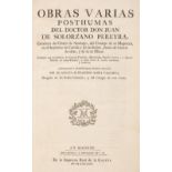 Solorzano Pereira (Juan de). Obras Varias Posthumas, Madrid, 1776