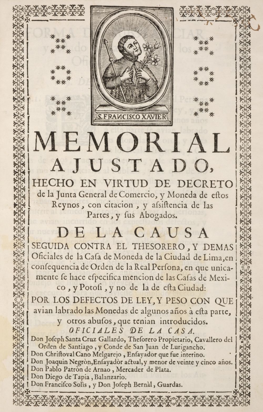 Memorial Ajustado, … de la Junta General de Comercio, Madrid, 1737