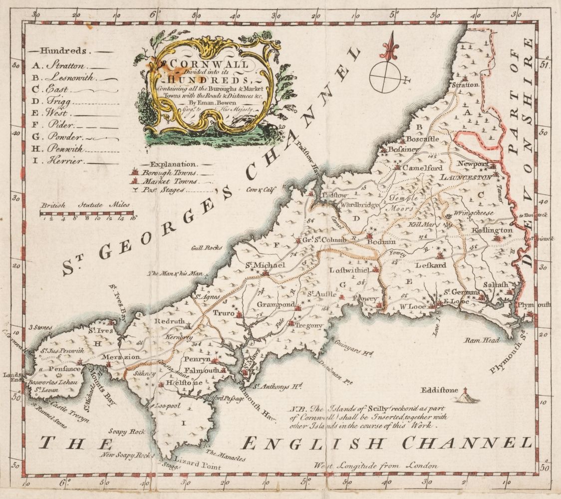 Cornwall. A collection of 16 maps and charts, 17th - 20th century