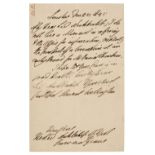 * Wellington (Arthur Wellesley, 1st Duke, 1769-1852). Autograph letter signed 'Wellington'