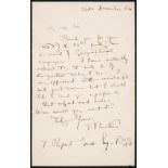 * Ruskin (John, 1819-1900). Autograph letter signed, 'J. Ruskin', 31 December 1864