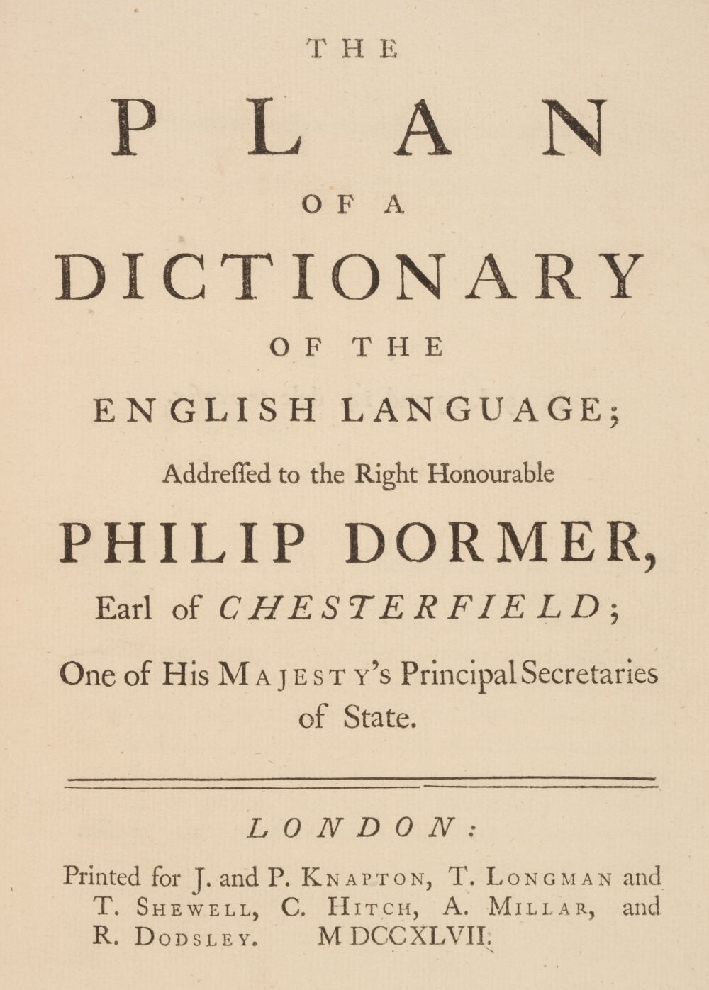 Johnson (Samuel). The Plan of a Dictionary of the English Language, 1st edition, 1747