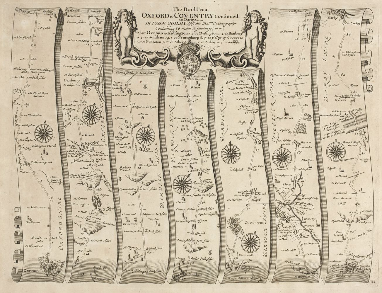 Ogilby (J.). The Road from Oxford to Coventry continued to Darby, circa 1675,