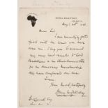 * Stanley (Henry Morton, 1841-1904). Autograph letter signed, 'Henry M. Stanley', 25 August 1886