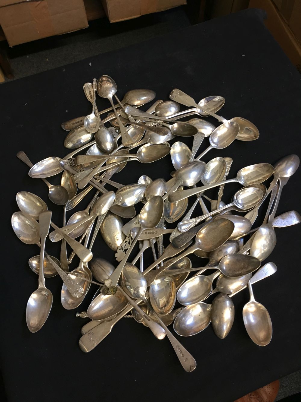 * Teaspoons. A collection of silver teaspoons