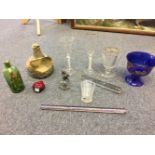 * Mixed Glassware. An 18th century cordial glass and other items