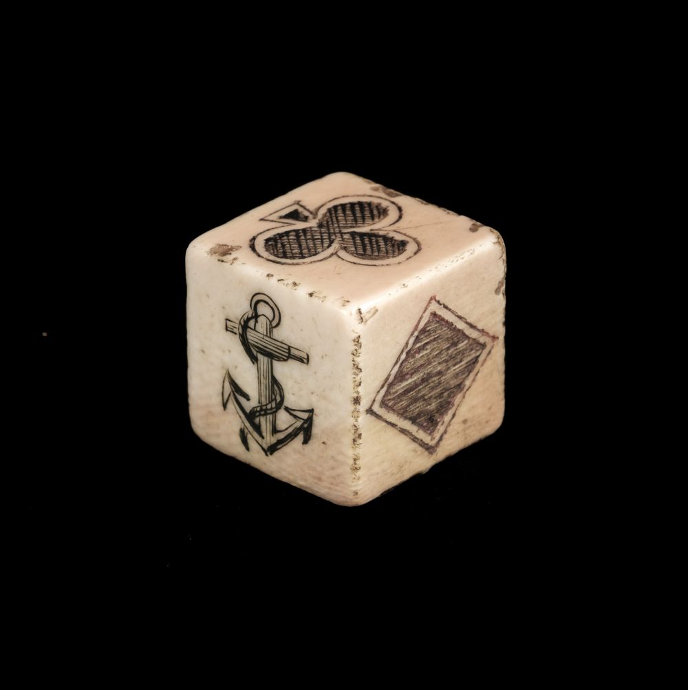 * Dice. A large sailors scrimshaw ivory dice c.1800