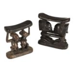 * Congo. Two Luba wooden headrests