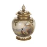 * Royal Worcester. A small vase decorated with pheasants by James Stinton