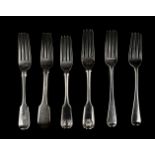 * Forks. A collection of silver table forks