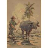 * Ariff (Abdullah, 1904-1962). Malaysian Farmer and Ox, circa 1930s