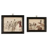 * Naive School. A pair of Regency drawings of domestic scenes, circa 1810