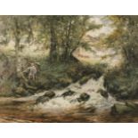 * Stacey (Walter Sydney, 1846-1929). Landscape with fisherman by a rushing stream