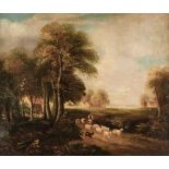 * English School. Landscape with shepherd and livestock, mid-late 19th century