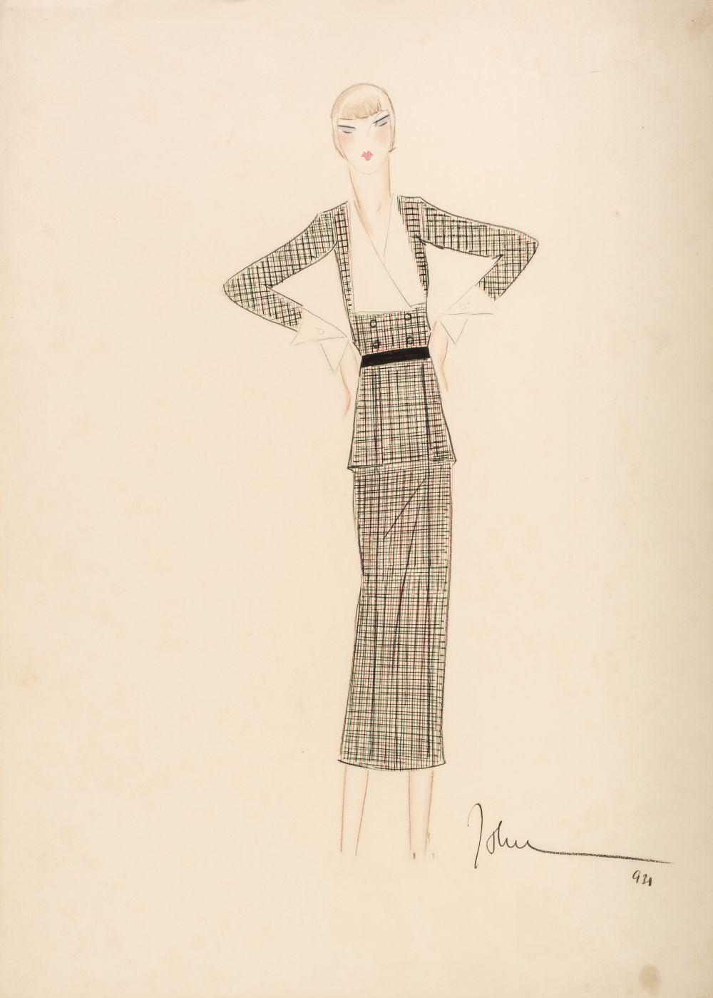 * Guida (John, 1896-1965). Fashion design for a plaid two-piece, circa 1930