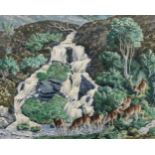 ARR * § Tunnicliffe (Charles Frederick, 1901-1979). Red deer watering at the foot of a waterfall