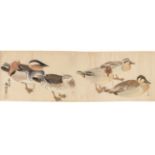 * Chinese School. A hand-painted scroll of birds with flowers and foliage