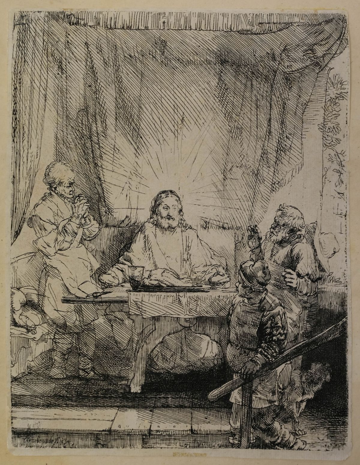 * Rembrandt (Harmensz. van Rijn, 1606-1669). Christ at Emmaus: The Larger Plate, 1654 - Image 2 of 6