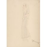 * Guida (John, 1896-1965). Fashion design for a blue and white day dress, circa 1930
