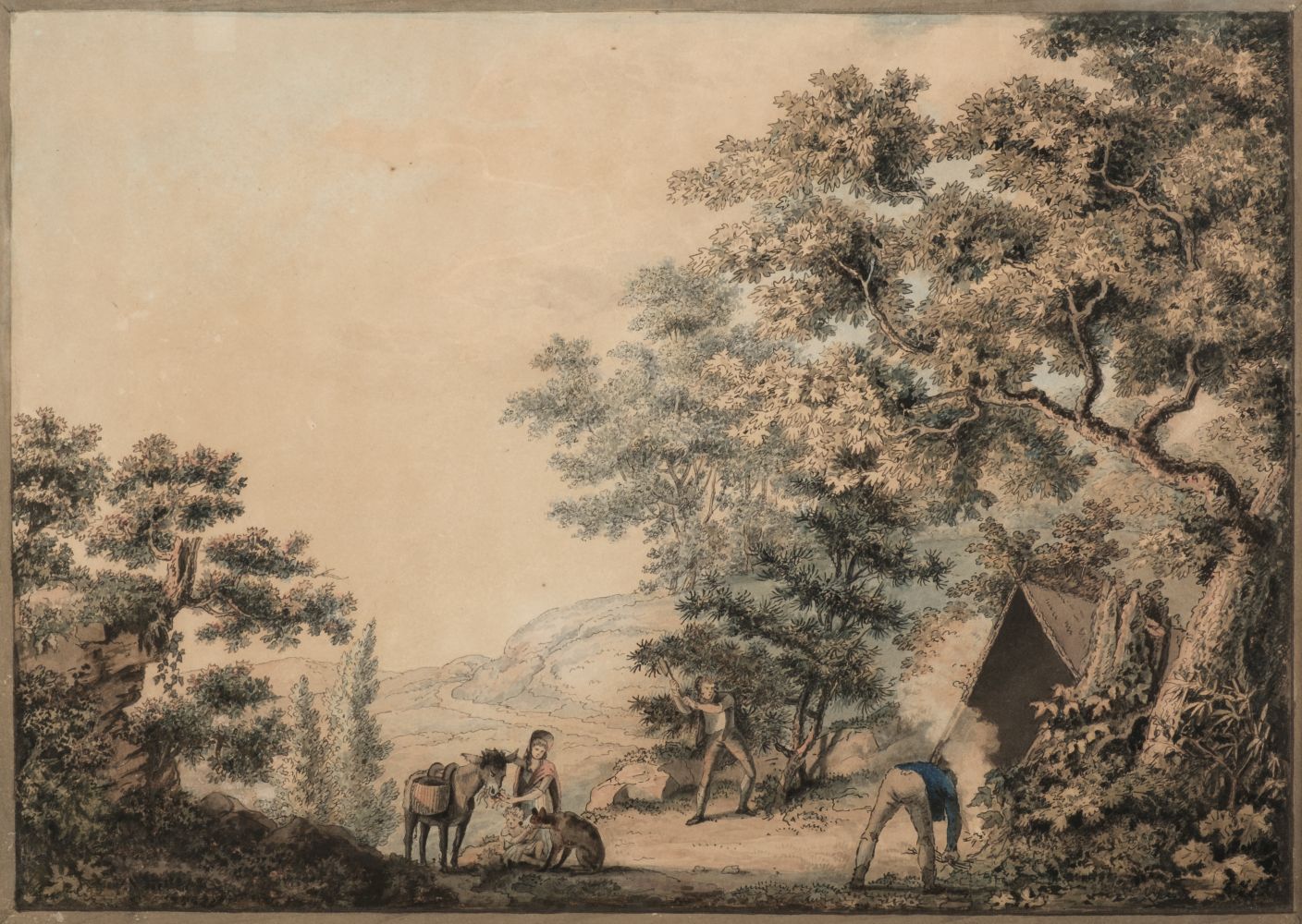 * Grimm (Samuel Hieronymus, 1733-1794). Landscape with figures