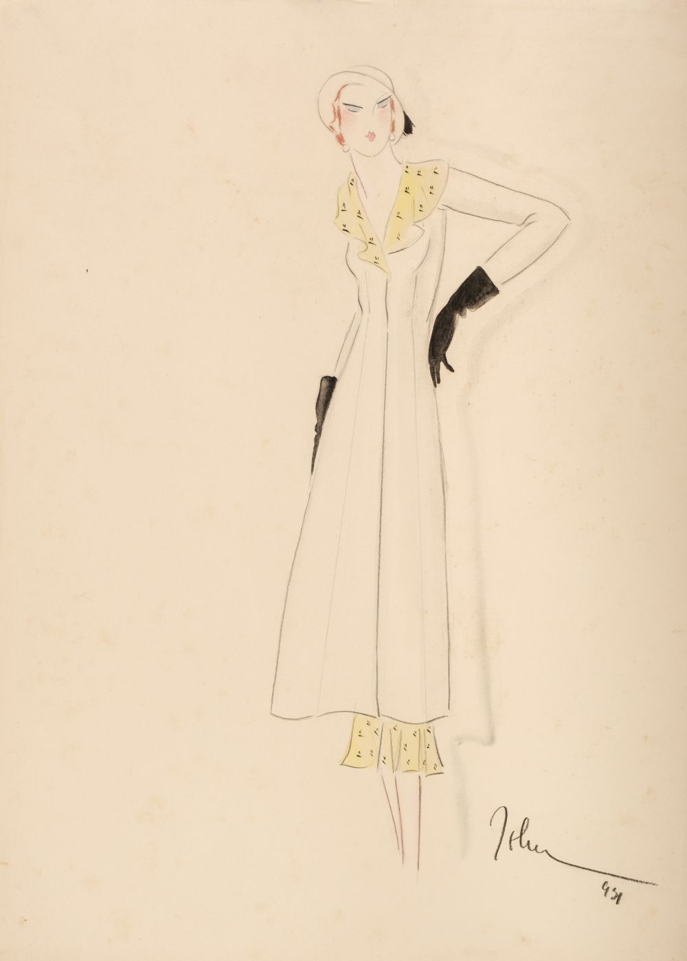 * Guida (John, 1896-1965). Fashion design for a long coat, circa 1930