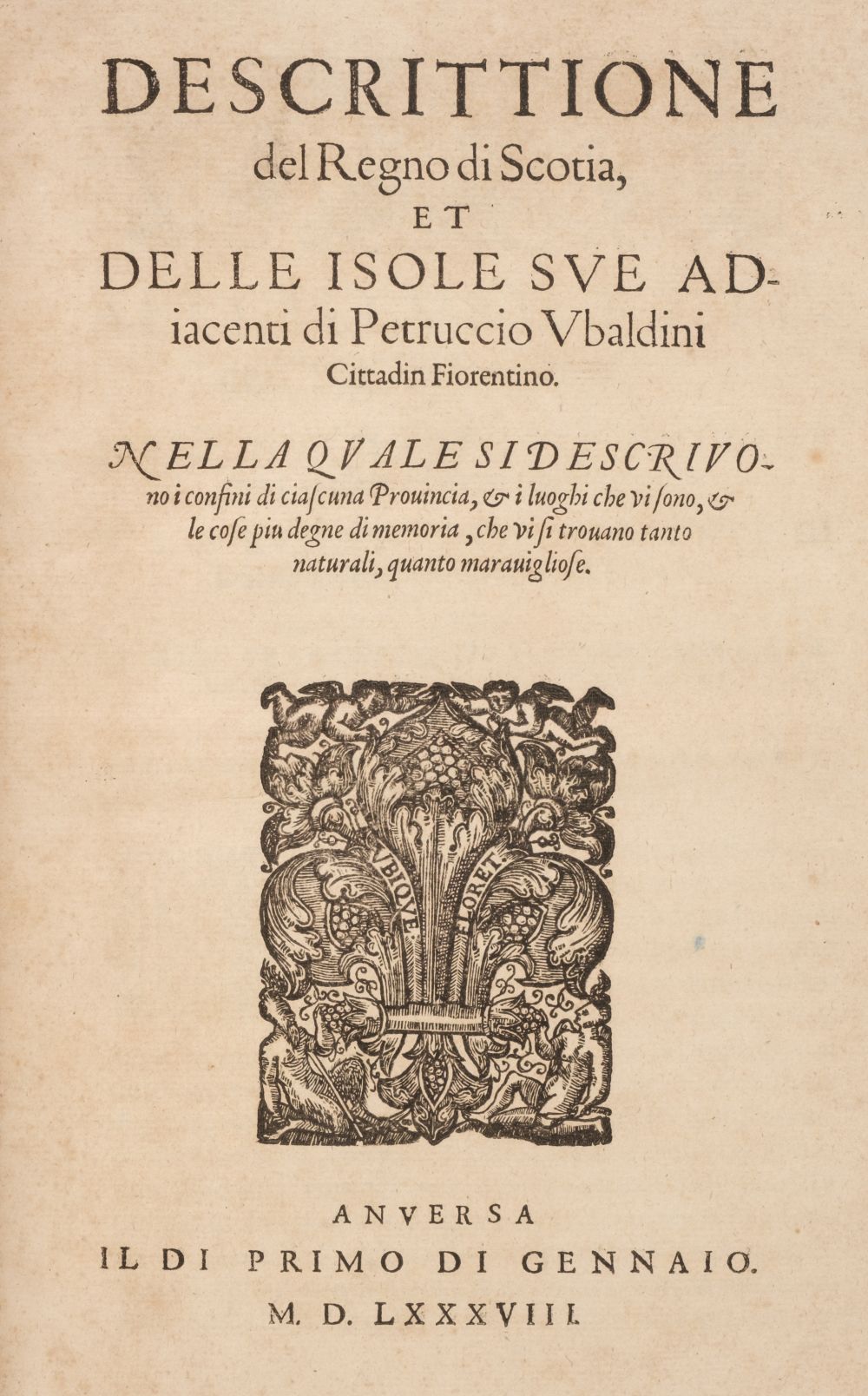 Boece (Hector). Descrittione del regno di Scotia, 1588