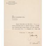 * Gottwald (Klement, 1896-1953), Typed Letter Signed, ‘Gottwald’, Prague, 14 January 1949
