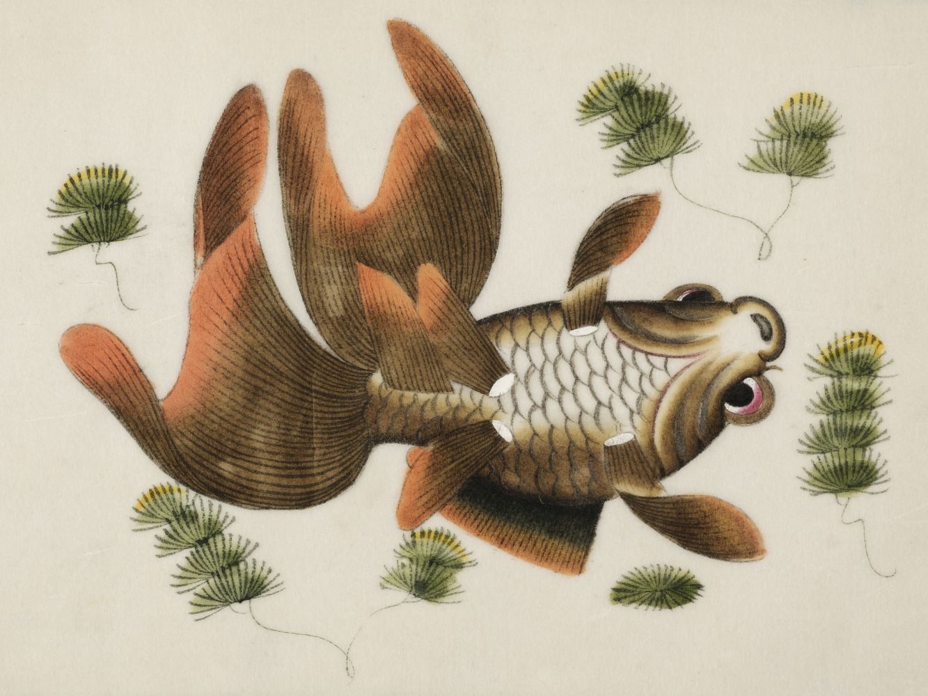 Chinese pith paintings. An album of twelve paintings of fish, circa 1850