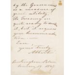 * Albert (Prince, 1819-1861). Autograph Letter Signed, 'Albert', Buckingham Palace, 19 January 1847