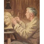 ARR * § Cooper (Alfred Egerton). Portrait of Barnes Wallis sculpting wood carving of his wife Molly