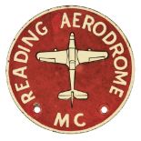 * Car Badge. Reading Aerodrome (RAF Woodley), Motor Club Car Badge, circa 1930s/40s